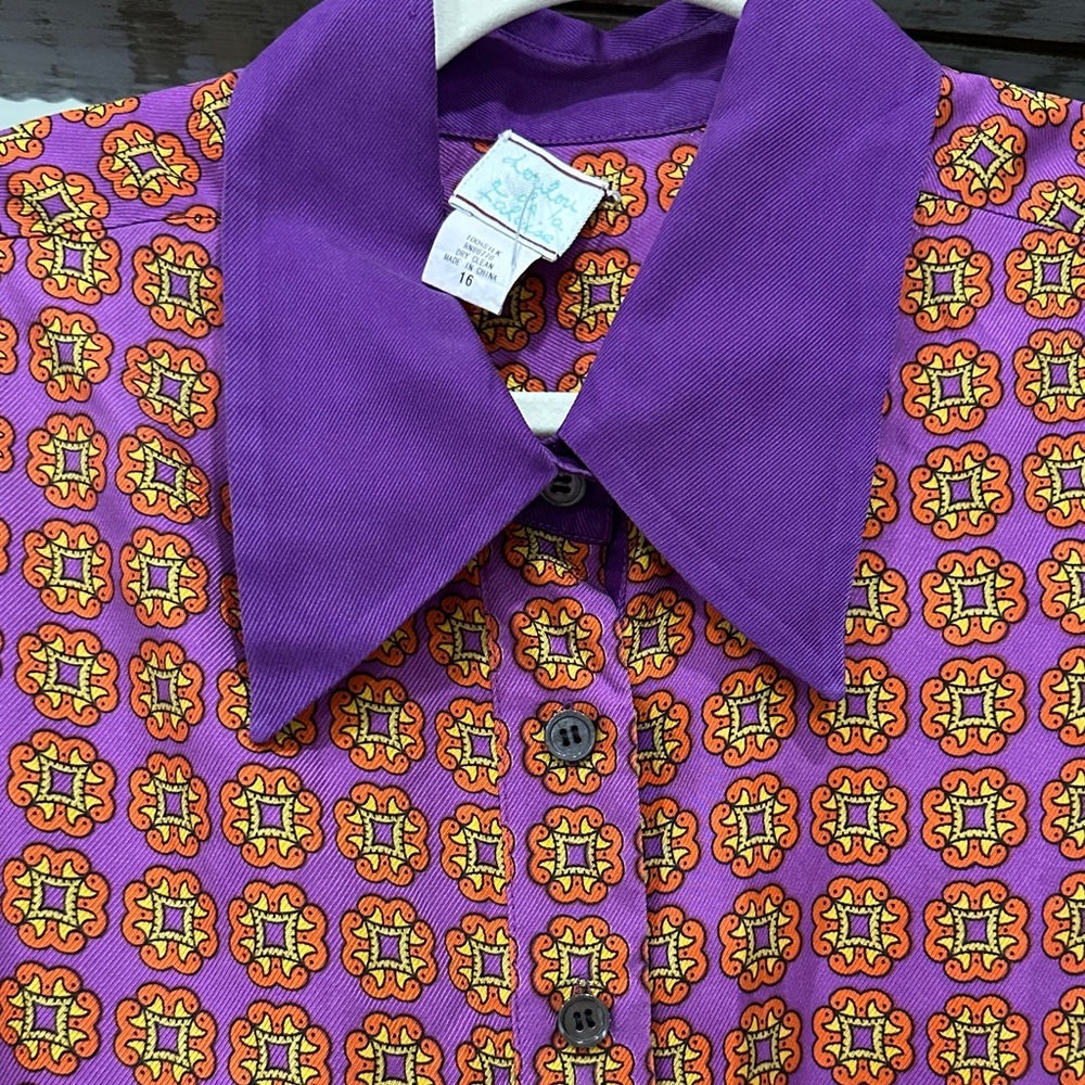 Women's Purple Printed Button-Up Blouse - Picture 4 of 5